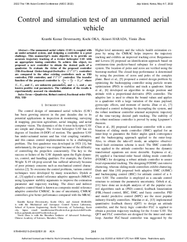 Pdf Control And Simulation Test Of An Unmanned Aerial Vehicle