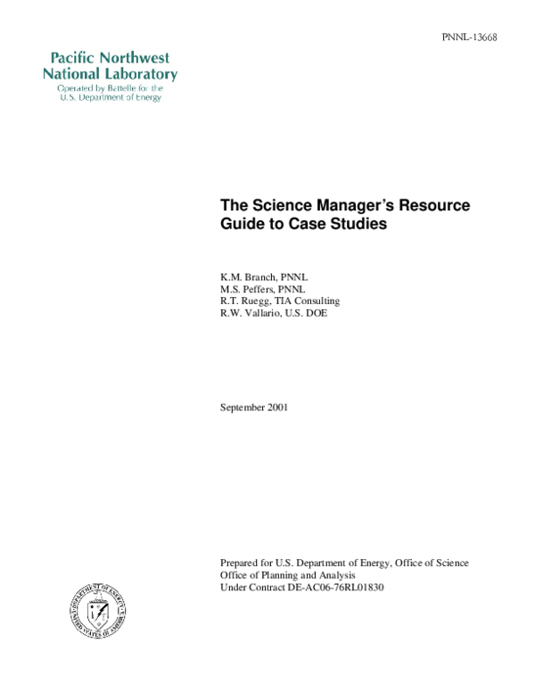 (PDF) The Science Manager's Guide to Case Studies