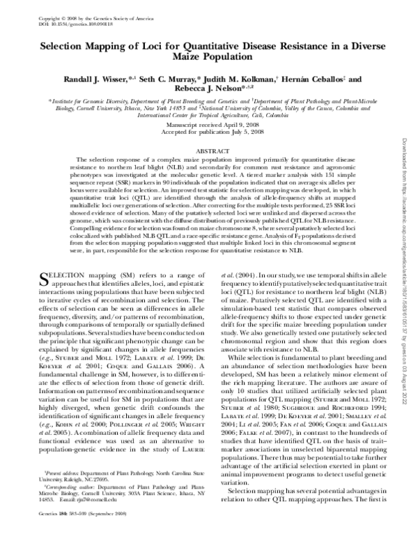 (PDF) Selection Mapping of Loci for Quantitative Disease Resistance in ...