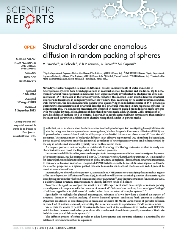 (PDF) Structural disorder and anomalous diffusion in random packing of ...