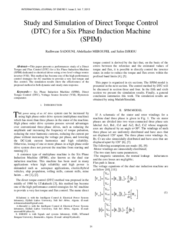(PDF) Study and Simulation of Direct Torque Control ( DTC ) for a Six ...