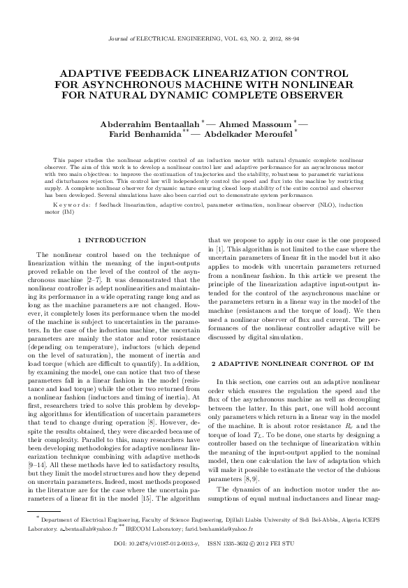 (PDF) Adaptive Feedback Linearization Control for Asynchronous Machine ...