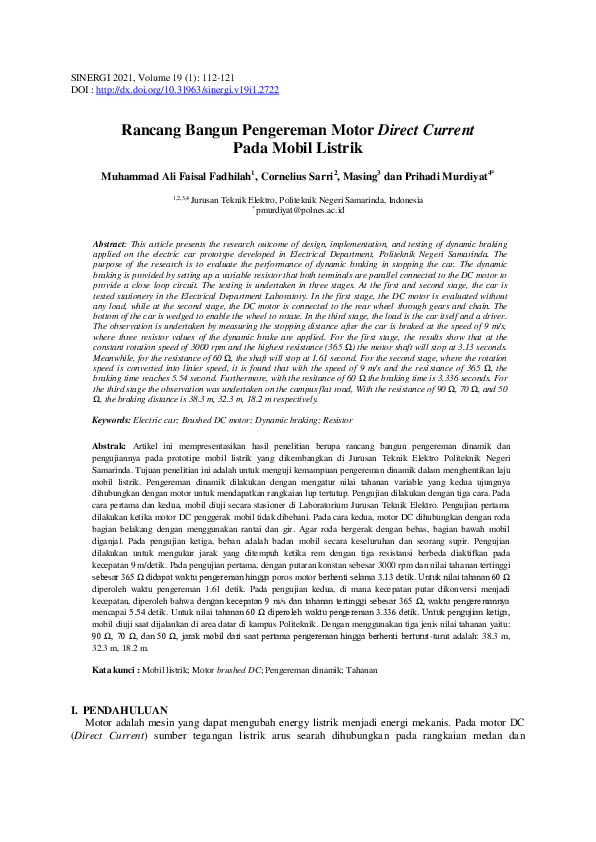 (PDF) Rancang Bangun Pengereman Motor Direct Current Pada Mobil Listrik