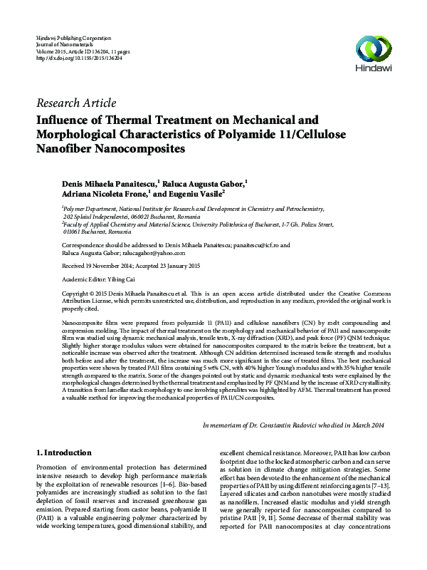 (PDF) Influence of Thermal Treatment on Mechanical and Morphological ...