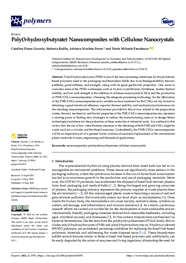 (PDF) Poly(3-hydroxybutyrate) Nanocomposites with Cellulose Nanocrystals