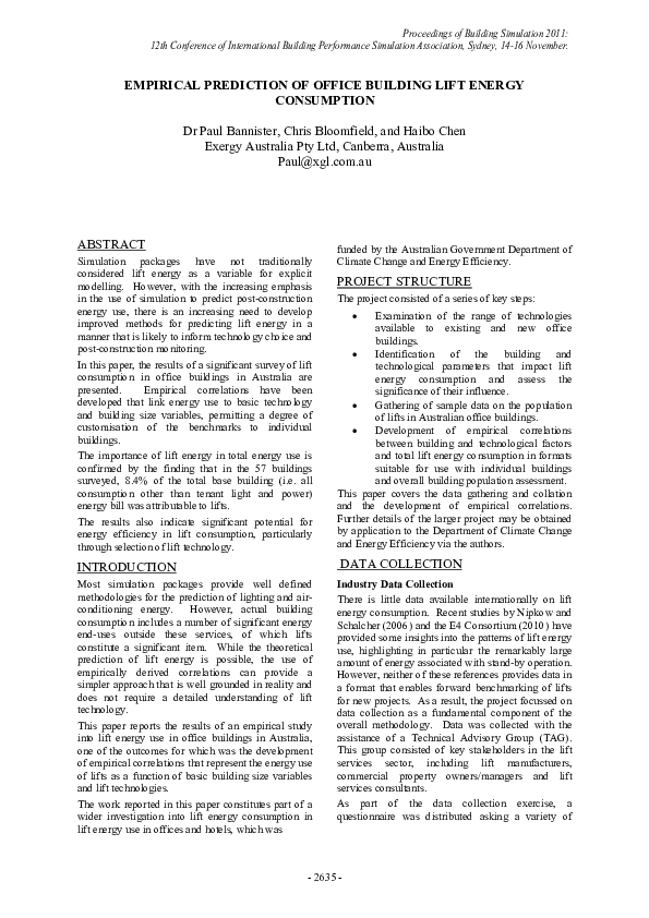 (PDF) Empirical Prediction of Office Building Lift Energy Consumption
