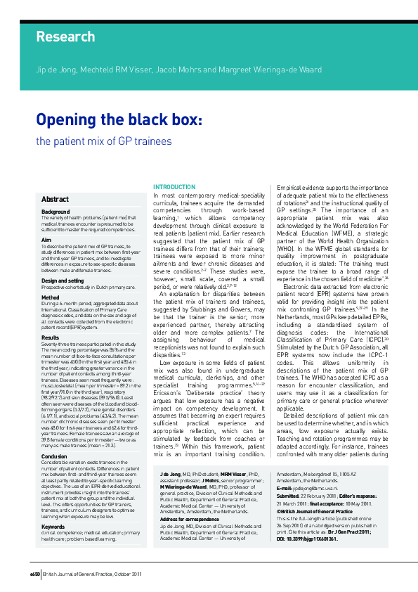 (PDF) Opening the black box: the patient mix of GP trainees