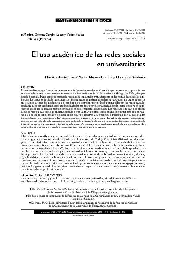 (PDF) The Academic Use of Social Networks among University Students