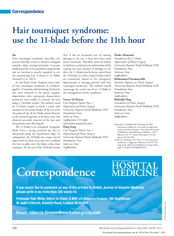 (PDF) Hair tourniquet syndrome use the 11blade before the 11th hour