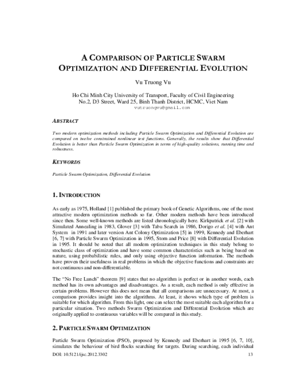 (PDF) A Comparison of Particle Swarm Optimization and Differential ...