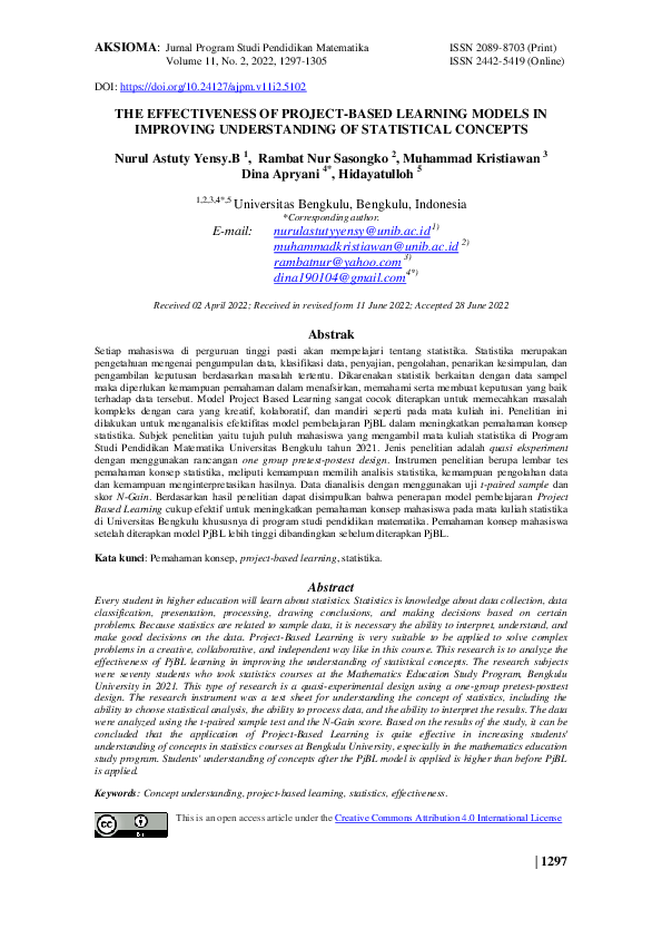 (PDF) The Effectiveness of Project-Based Learning Models in Improving ...