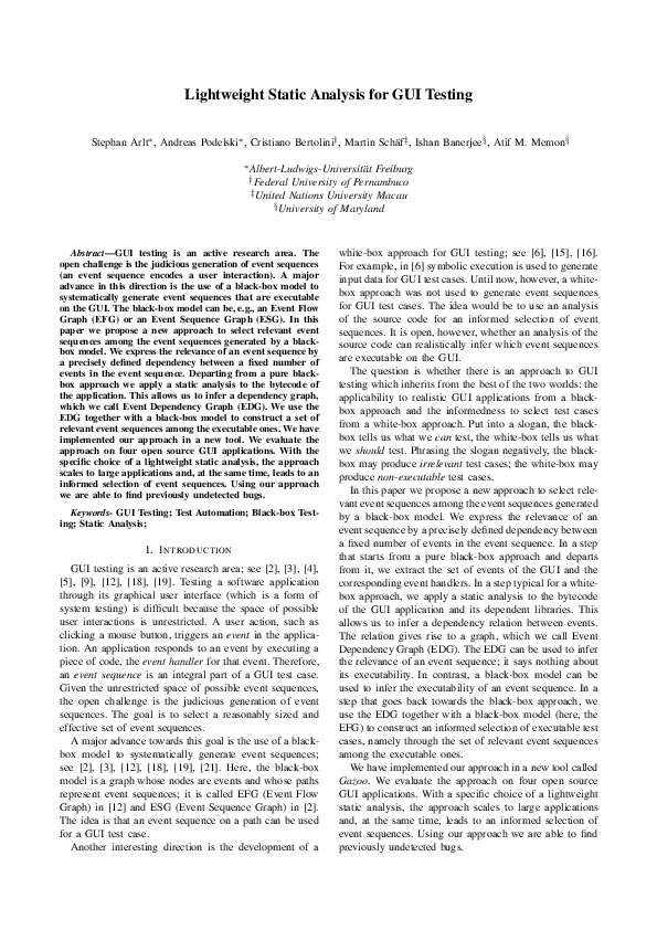 (PDF) Lightweight Static Analysis for GUI Testing