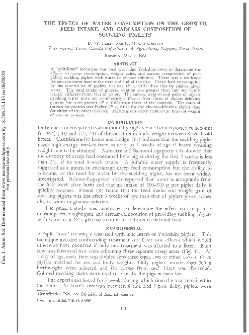 (PDF) The Effect of Water Consumption on the Growth, Feed Intake, and ...