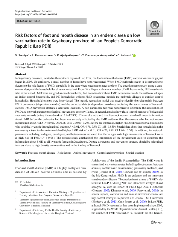 (PDF) Risk factors of foot and mouth disease in an endemic area on low ...