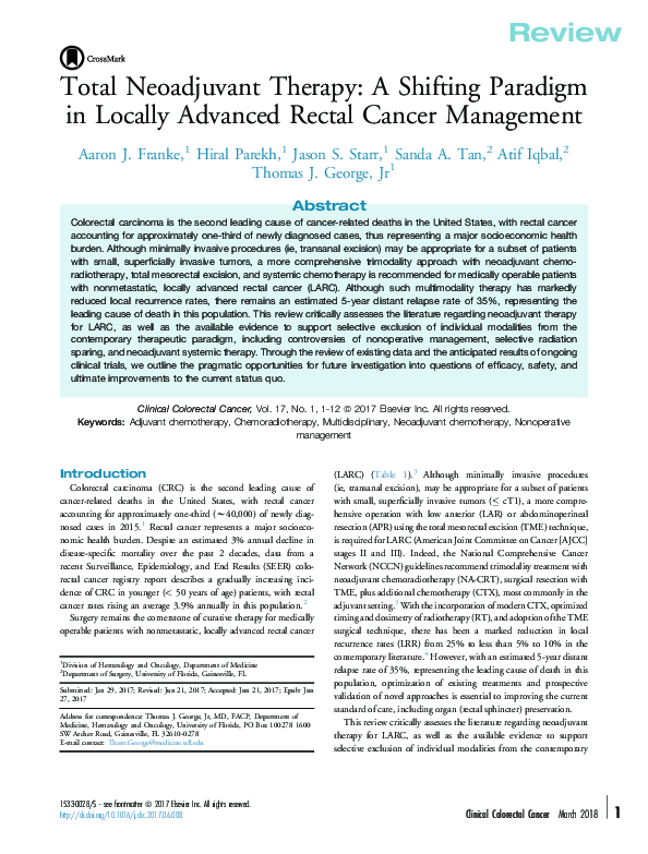 (PDF) Total Neoadjuvant Therapy: A Shifting Paradigm in Locally ...