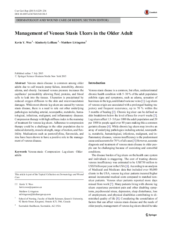 (PDF) Management of Venous Stasis Ulcers in the Older Adult