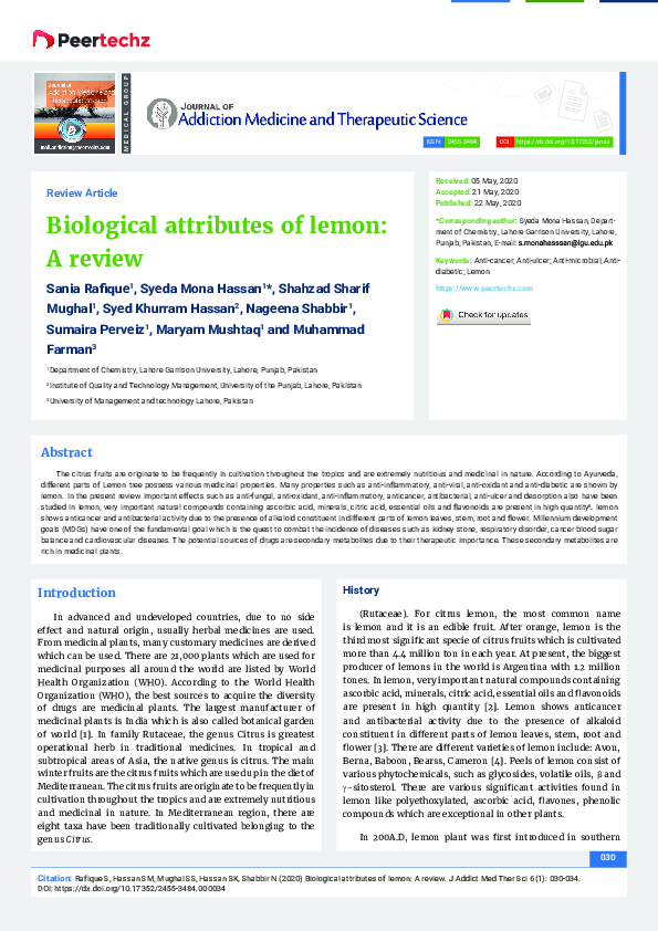 Biological Attributes Of Lemon: A Review – SMDR