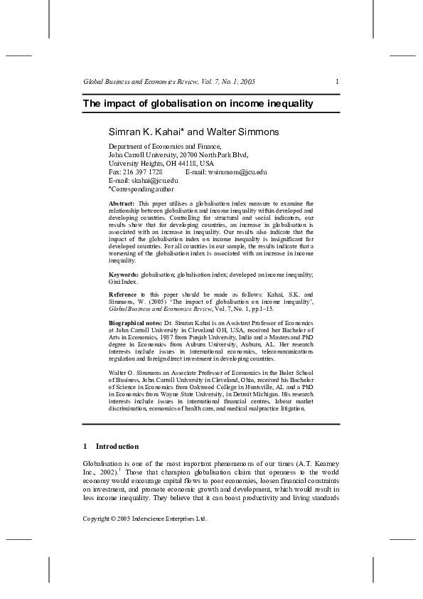 (PDF) The impact of globalisation on income inequality