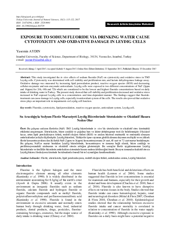 (PDF) Exposure to Sodium Fluoride via Drinking Water Cause Cytotoxicity ...