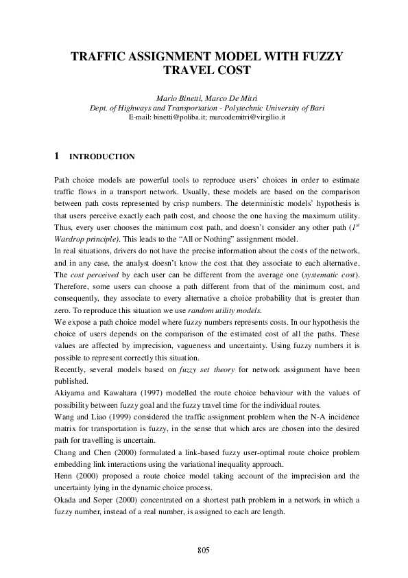 (PDF) Traffic assignment model with fuzzy travel cost