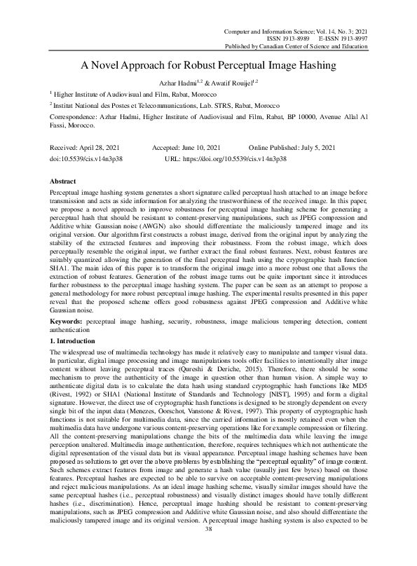 (PDF) A Novel Approach for Robust Perceptual Image Hashing