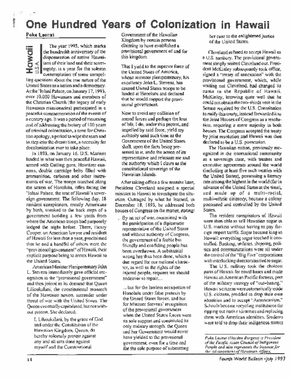 (PDF) One Hundred Years of Colonization in Hawaii Poka Laenui Academia.edu