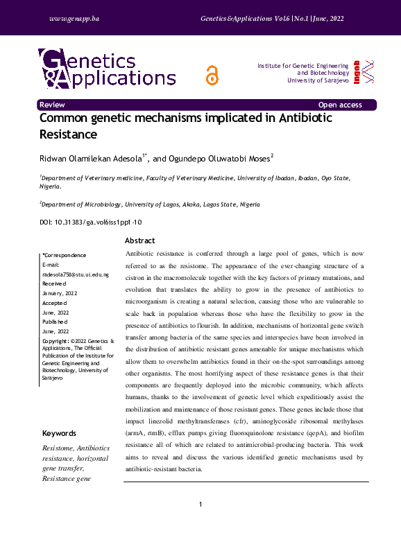 (PDF) Common genetic mechanisms implicated in Antibiotic Resistance