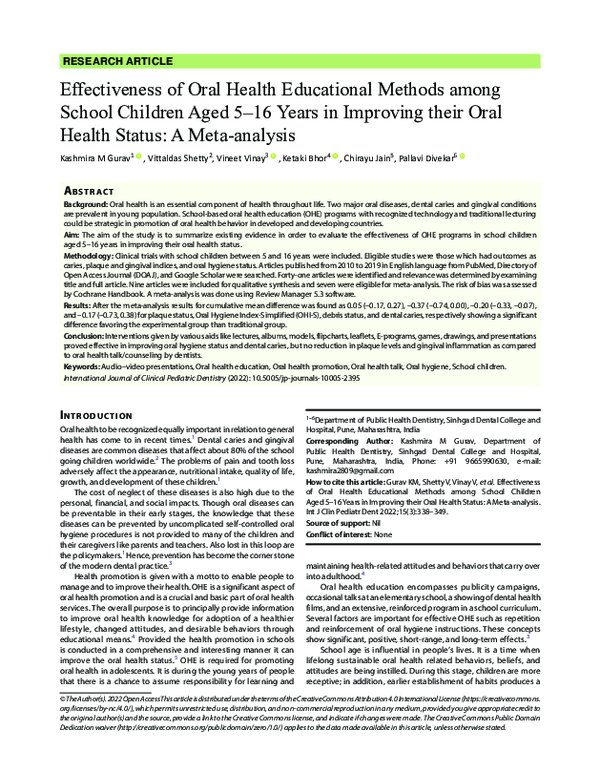(PDF) Effectiveness of Oral Health Educational Methods among School ...