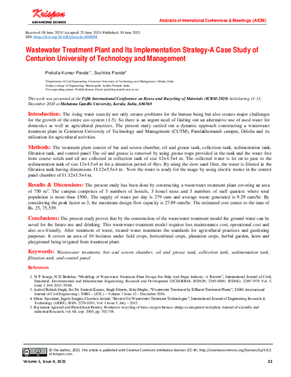 (PDF) Wastewater Treatment Plant and Its Implementation Strategy-A Case ...