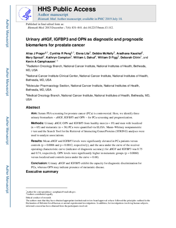 (PDF) Urinary a HGF, IGFBP3 and OPN as diagnostic and prognostic ...