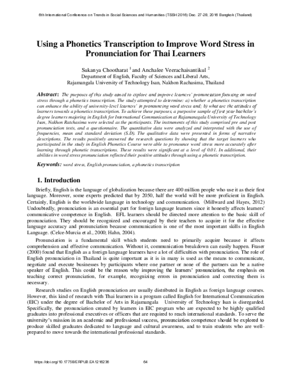 (PDF) Using a Phonetics Transcription to Improve Word Stress in ...