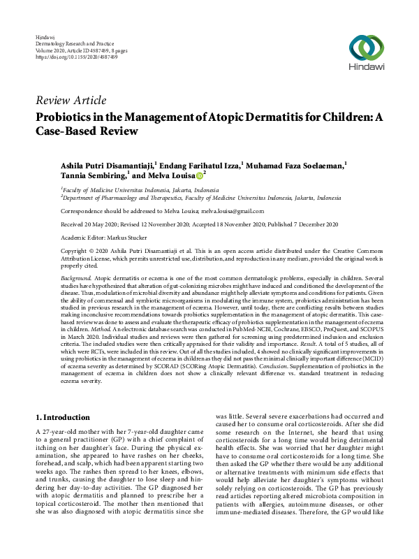 (PDF) Review Article Probiotics in the Management of Atopic Dermatitis ...
