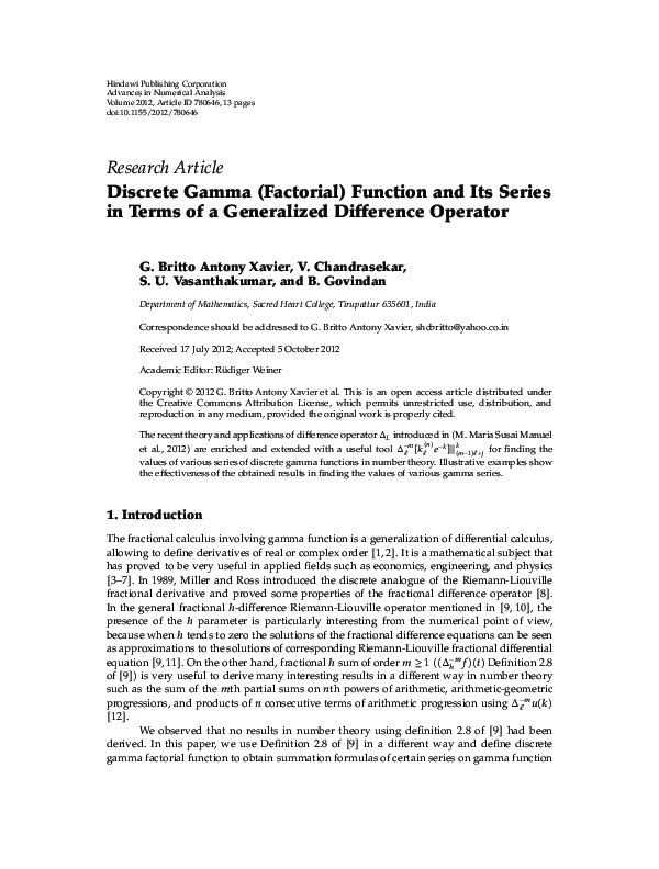 (PDF) Discrete Gamma (Factorial) Function and Its Series in Terms of a ...