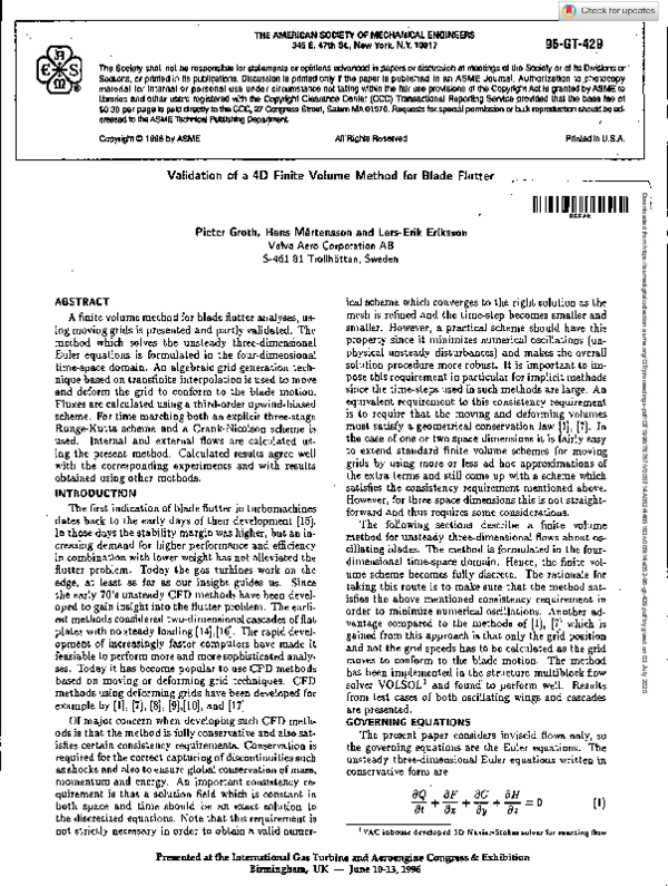 (PDF) Validation of a 4D Finite Volume Method for Blade Flutter