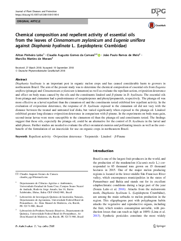 (PDF) Chemical composition and repellent activity of essential oils