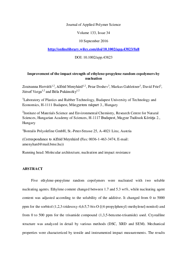 (PDF) Improvement of the impact strength of ethylene-propylene random ...