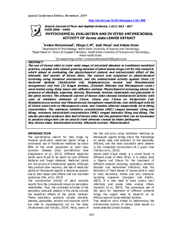 (PDF) Phytochemical Evaluation and in Vitro Antimicrobial Activity of