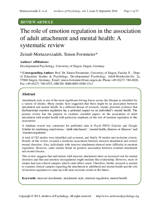 (PDF) Adult attachment and mental health: The role of emotion regulation