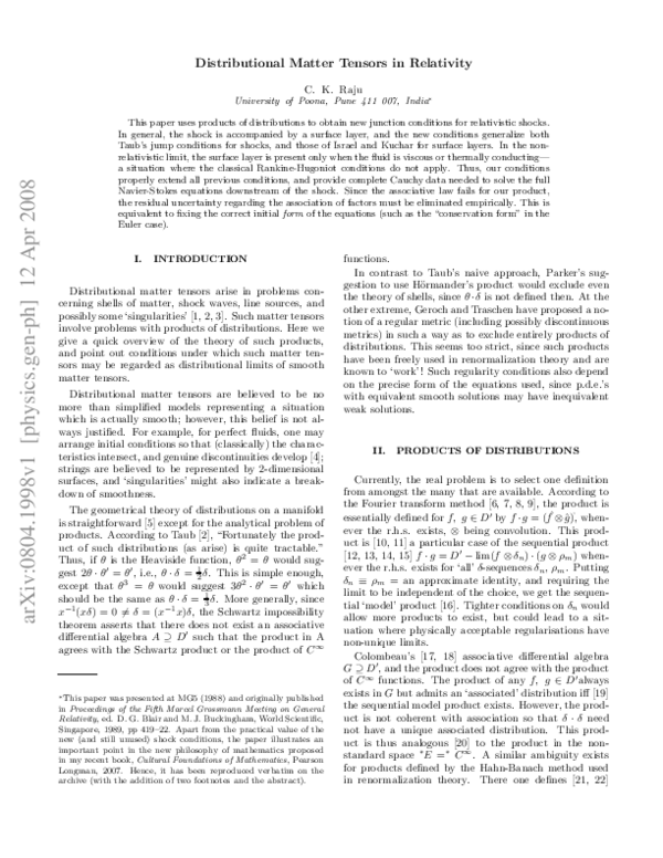 (PDF) Distributional matter tensors in relativity