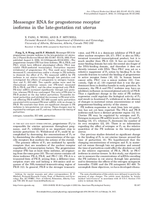 (PDF) Messenger RNA for progesterone receptor isoforms in the late ...