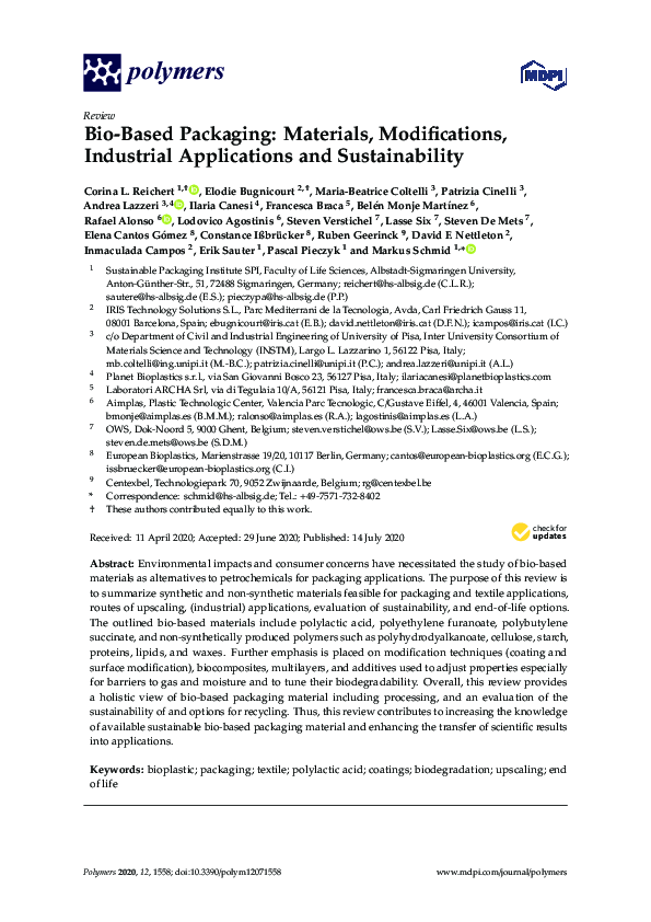 (PDF) BioBased Packaging Materials, Modifications, Industrial