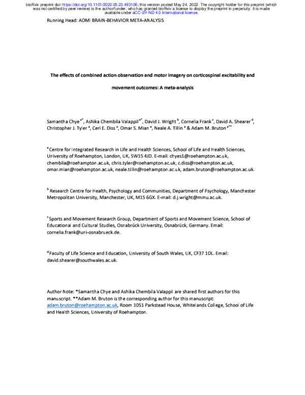 (PDF) The effects of combined action observation and motor imagery on ...