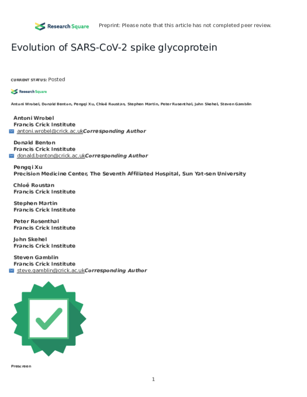 (PDF) Evolution of SARS-CoV-2 spike glycoprotein