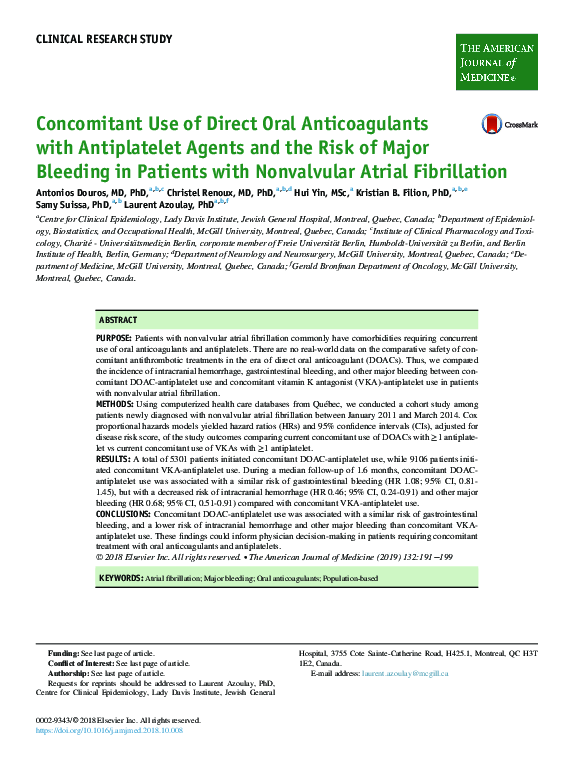(PDF) Concomitant Use of Direct Oral Anticoagulants with Antiplatelet ...