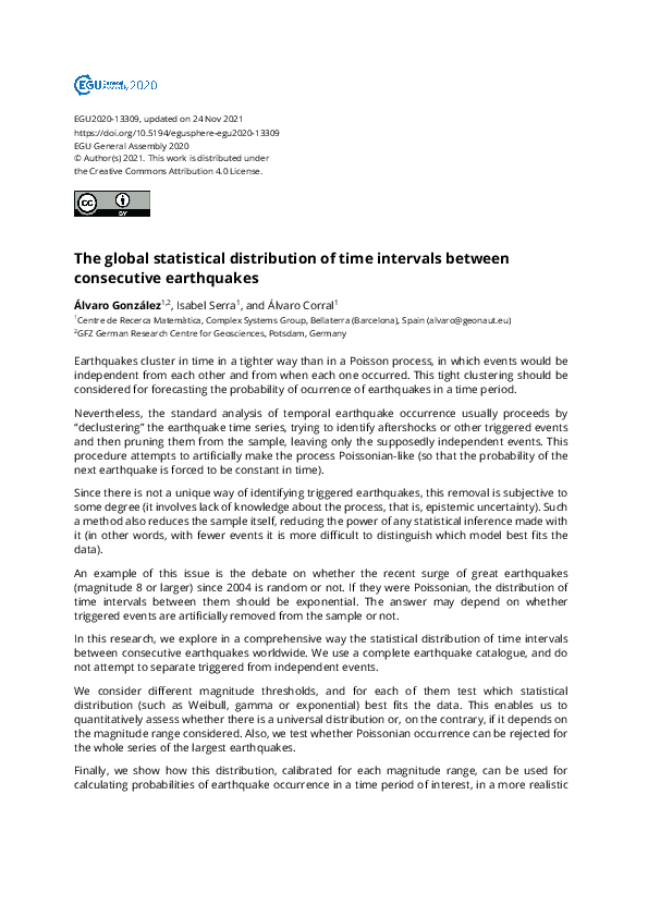 (PDF) The global statistical distribution of time intervals between ...