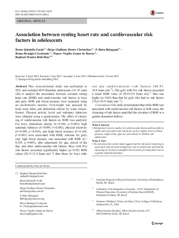 (PDF) Association between resting heart rate and cardiovascular risk ...