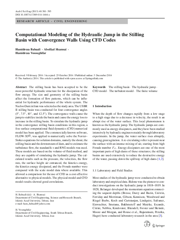 (PDF) Computational Modeling of the Hydraulic Jump in the Stilling ...
