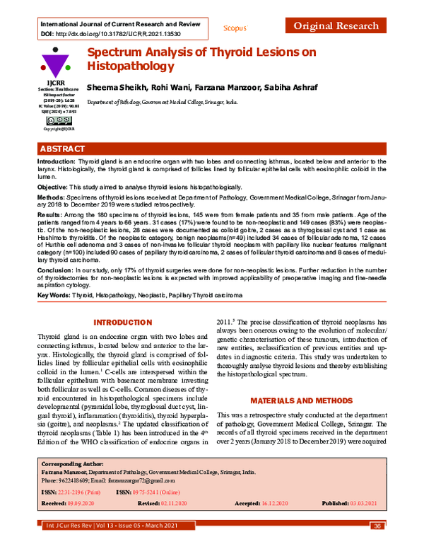(PDF) Spectrum Analysis of Thyroid Lesions on Histopathology