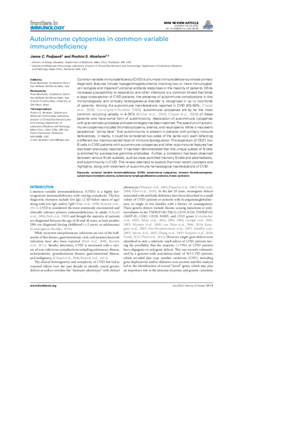 (PDF) Autoimmune Cytopenias In Common Variable Immunodeficiency