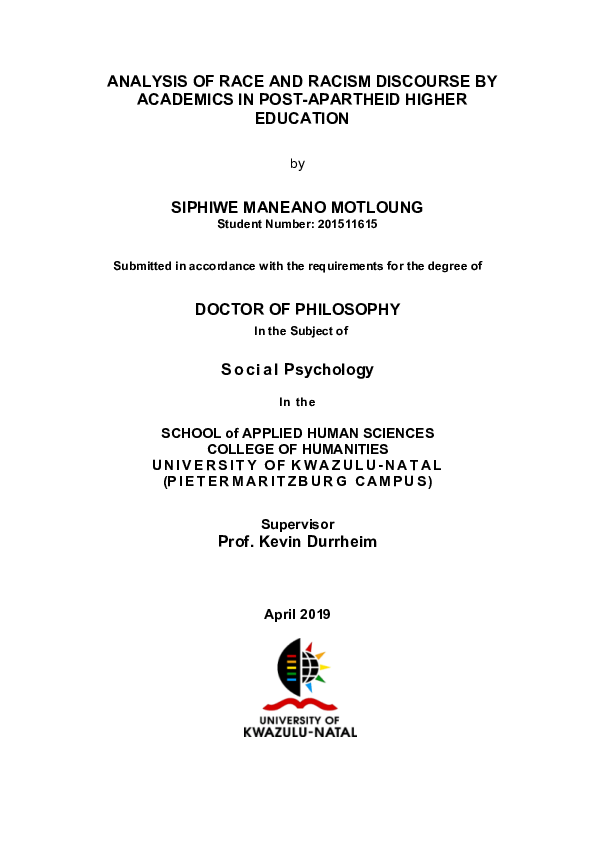(PDF) Analysis of race and racism discourse by academics in post ...